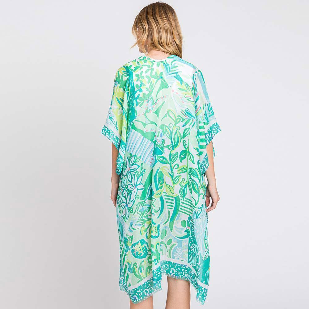 Green Watercolor Geometric Print Kimono Poncho - Jewelry Store by Erik Rayo