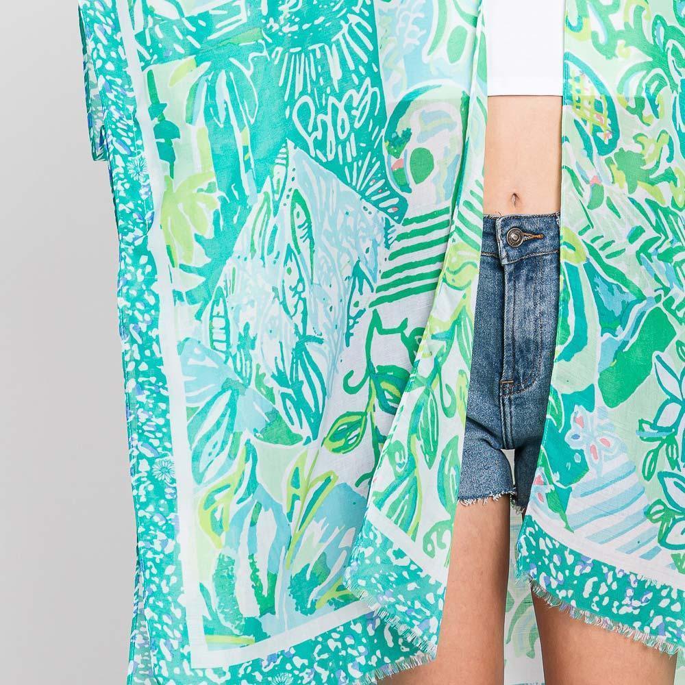 Green Watercolor Geometric Print Kimono Poncho - Jewelry Store by Erik Rayo