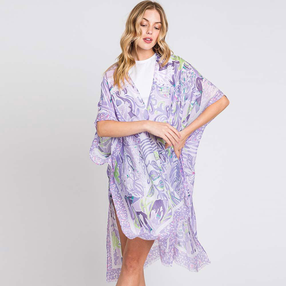 Purple Watercolor Geometric Print Kimono Poncho - Jewelry Store by Erik Rayo