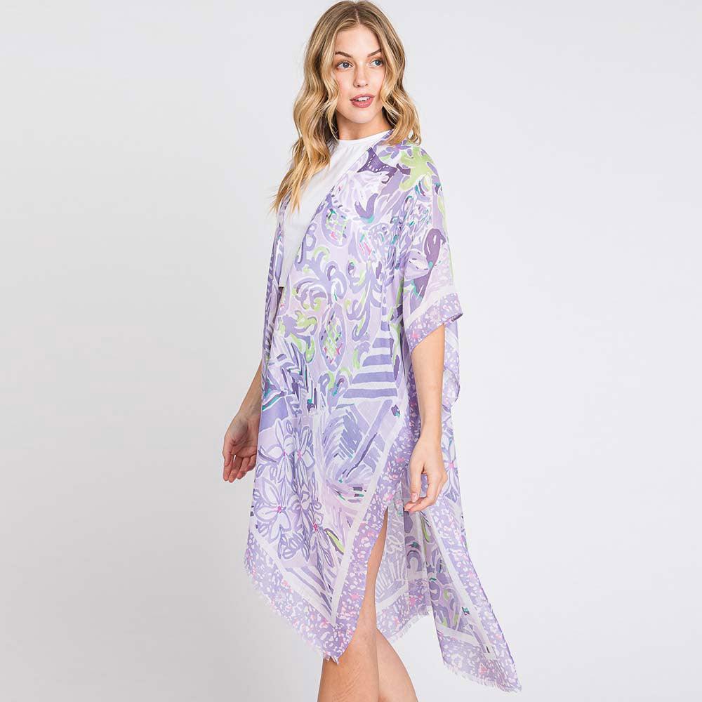 Purple Watercolor Geometric Print Kimono Poncho - Jewelry Store by Erik Rayo