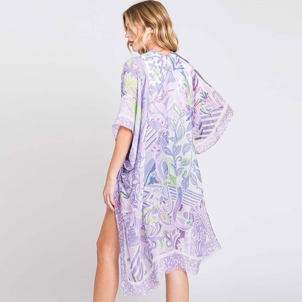 Purple Watercolor Geometric Print Kimono Poncho - Jewelry Store by Erik Rayo