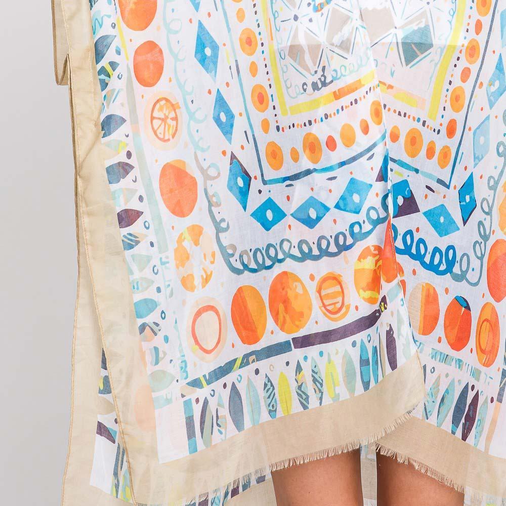 Beige Watercolor Boho Geometric Print Kimono Poncho - Jewelry Store by Erik Rayo