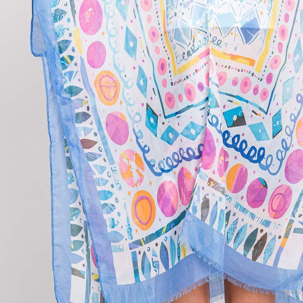 Blue Watercolor Boho Geometric Print Kimono Poncho - Jewelry Store by Erik Rayo