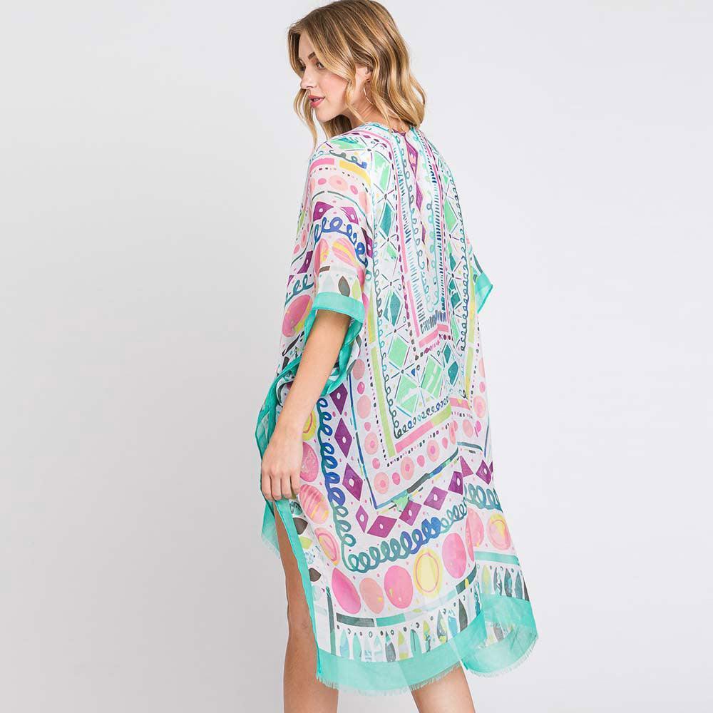 Watercolor Boho Geometric Print Kimono Poncho - Jewelry Store by Erik Rayo