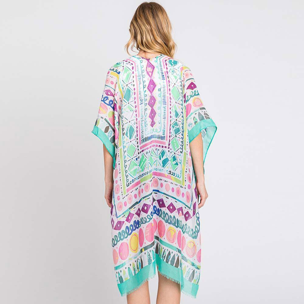 Watercolor Boho Geometric Print Kimono Poncho - Jewelry Store by Erik Rayo
