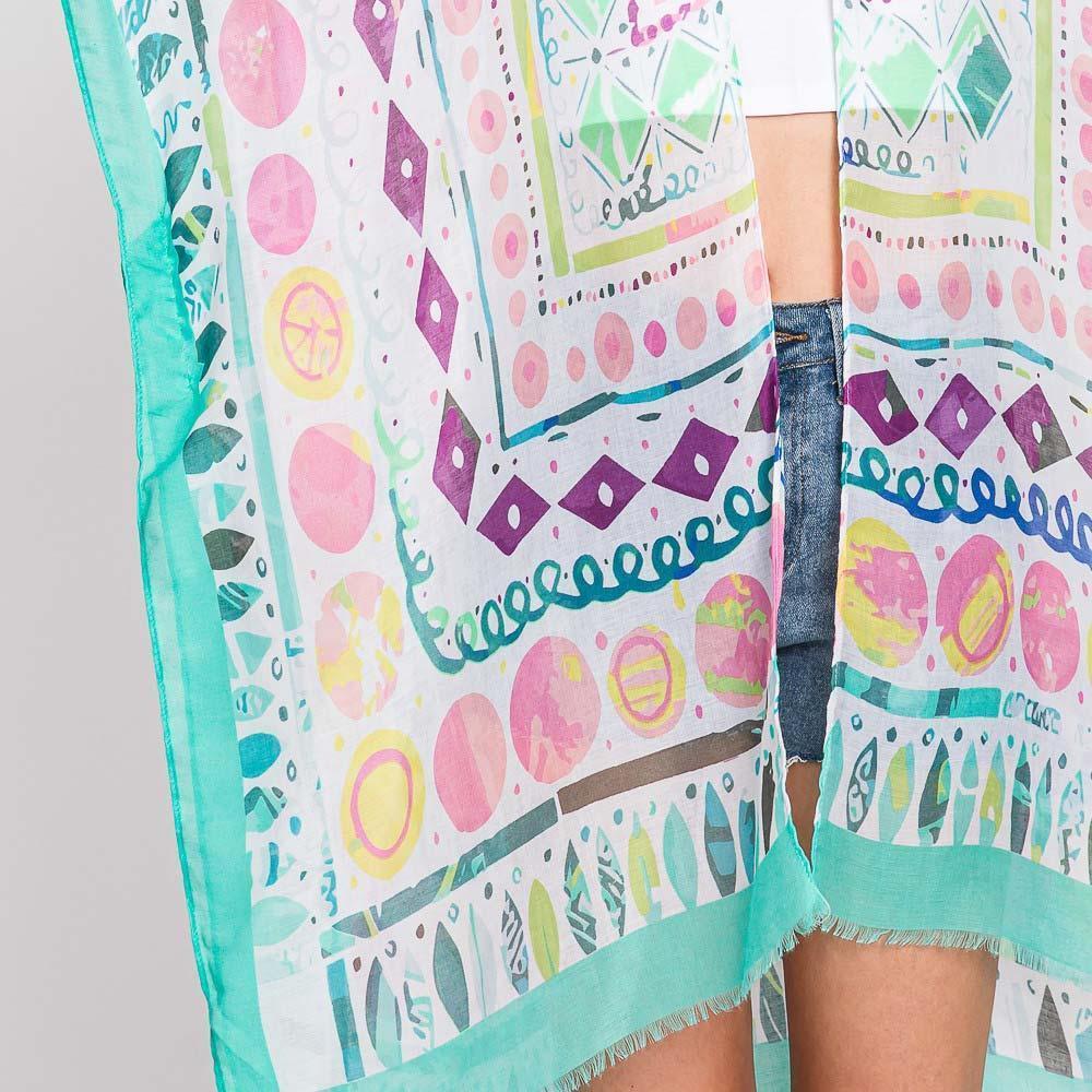 Watercolor Boho Geometric Print Kimono Poncho - Jewelry Store by Erik Rayo
