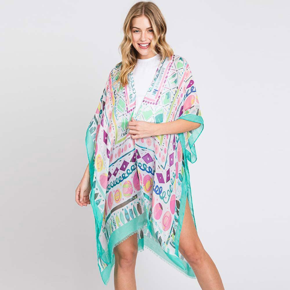 Watercolor Boho Geometric Print Kimono Poncho - Jewelry Store by Erik Rayo
