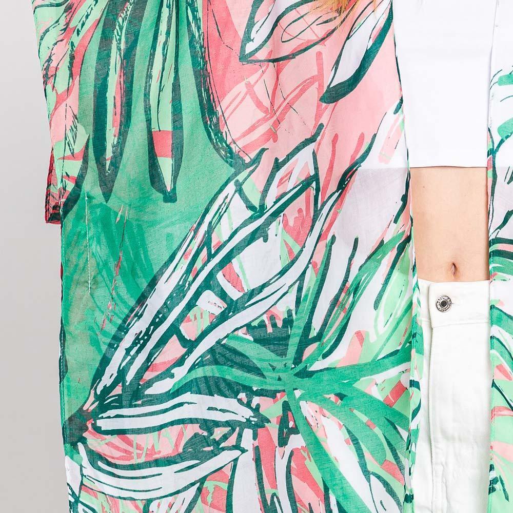 Green Hand Drawn Tropical Leaves Kimono Poncho - Jewelry Store by Erik Rayo