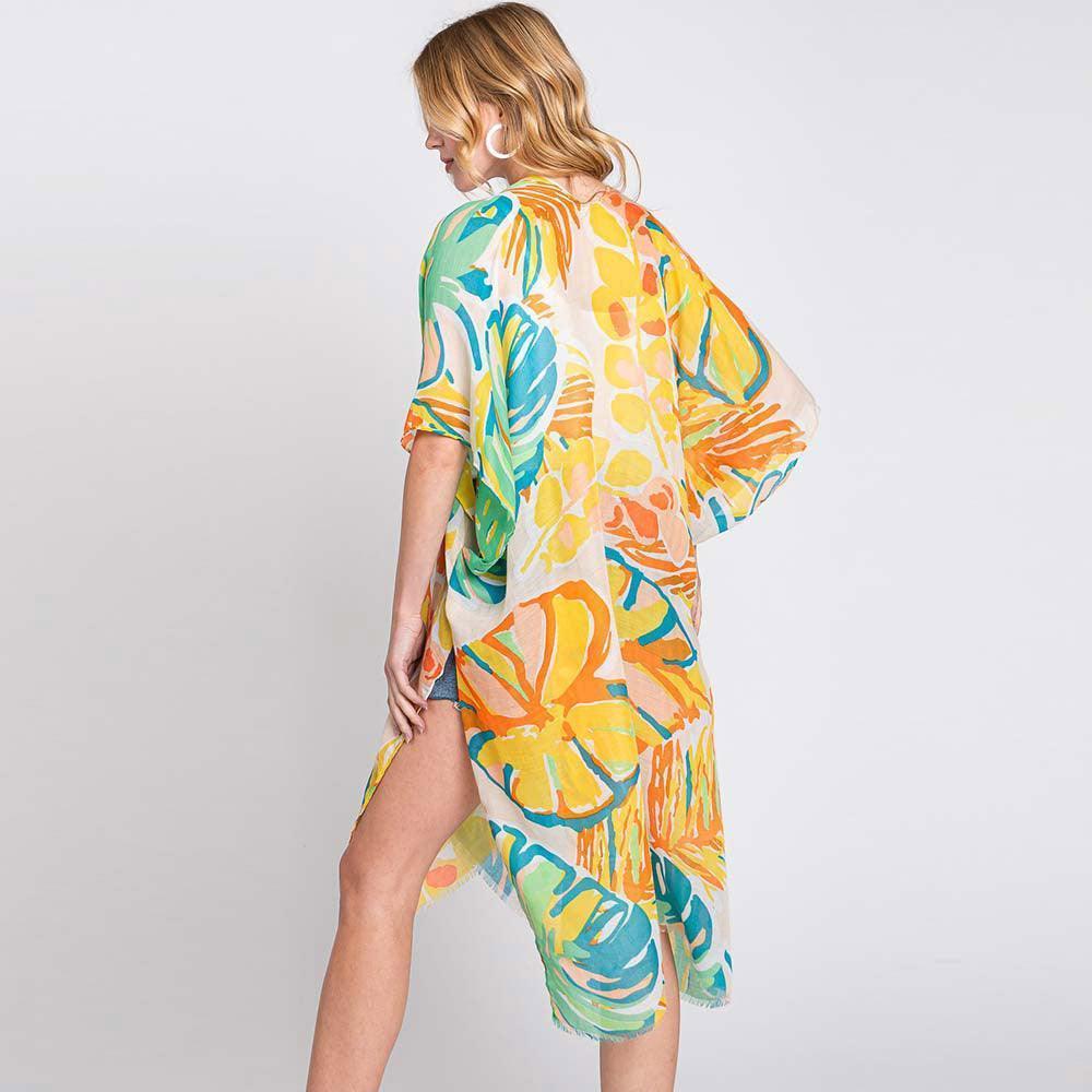 Green Hand Drawn Tropical Leaves Kimono Poncho - Jewelry Store by Erik Rayo