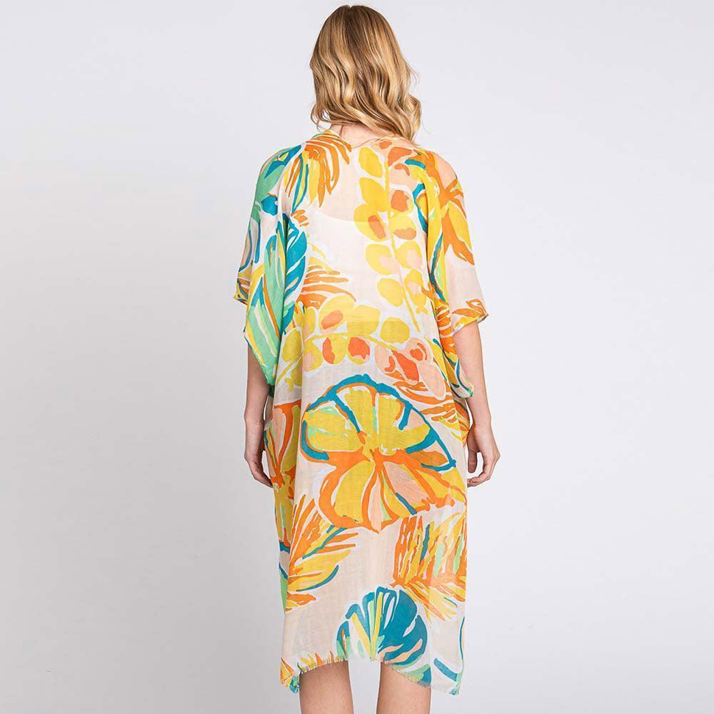 Green Hand Drawn Tropical Leaves Kimono Poncho - Jewelry Store by Erik Rayo