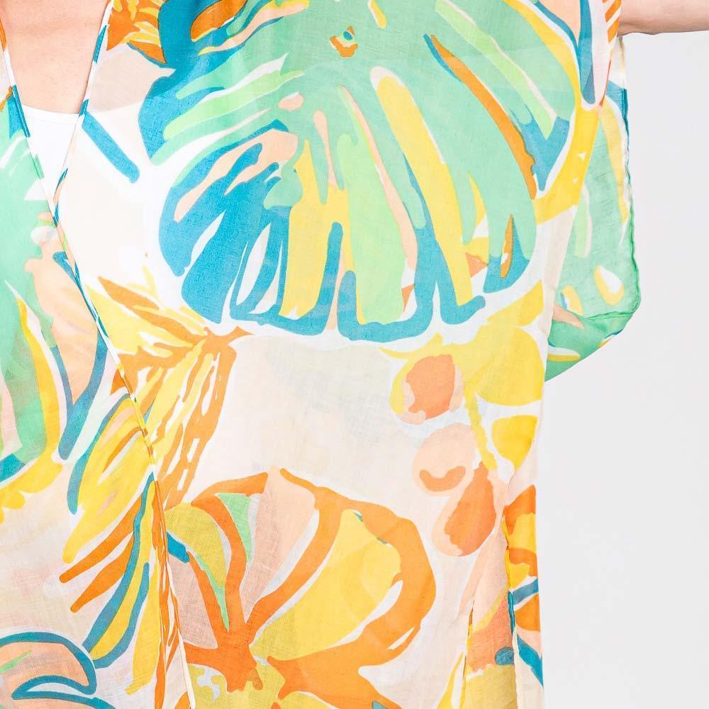 Green Hand Drawn Tropical Leaves Kimono Poncho - Jewelry Store by Erik Rayo