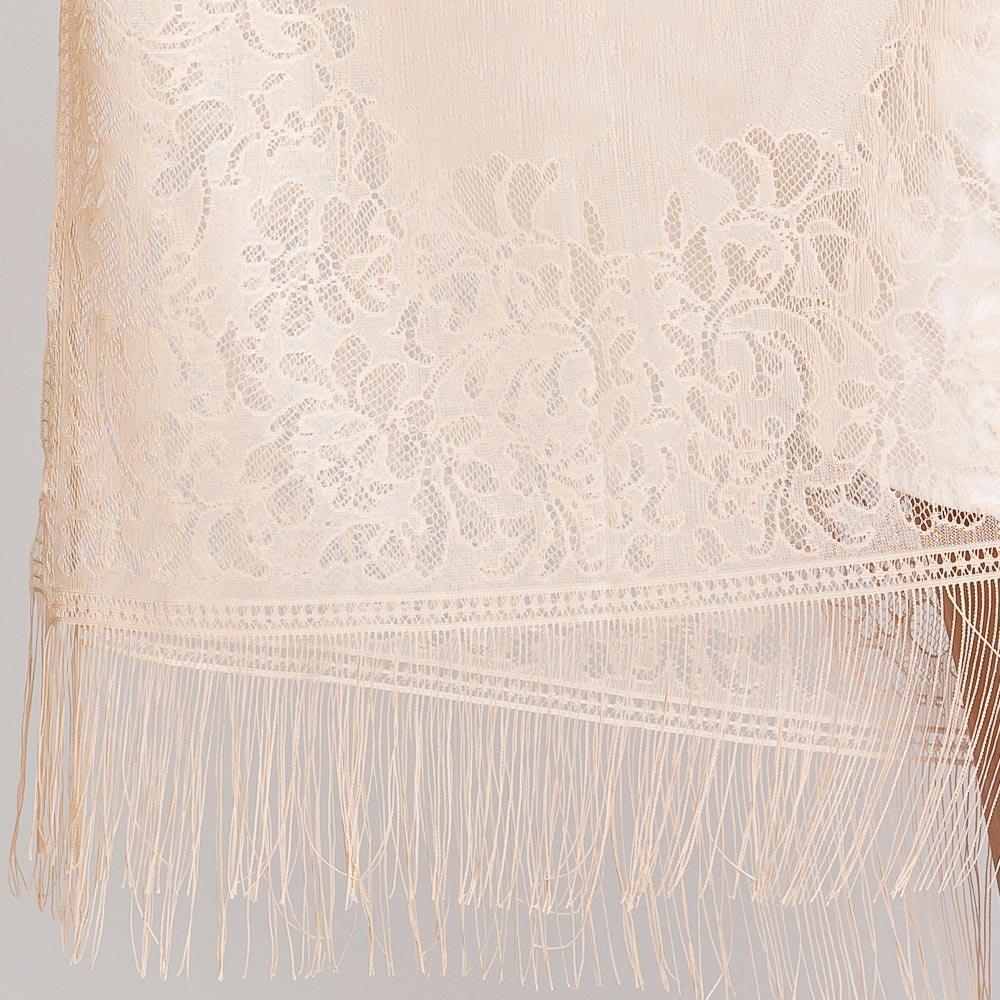 Beige Floral Lace Kimono With Tassel Poncho - Jewelry Store by Erik Rayo