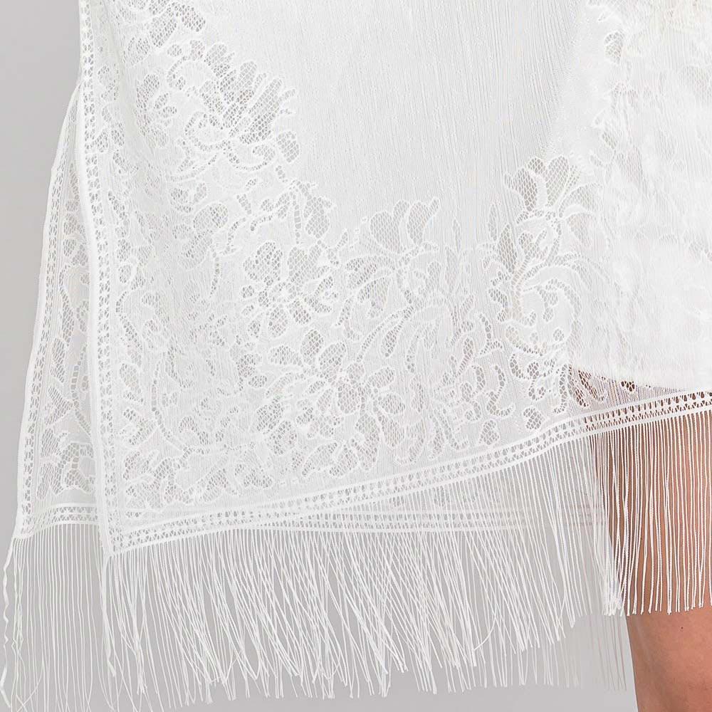 White Floral Lace Kimono With Tassel Poncho - Jewelry Store by Erik Rayo