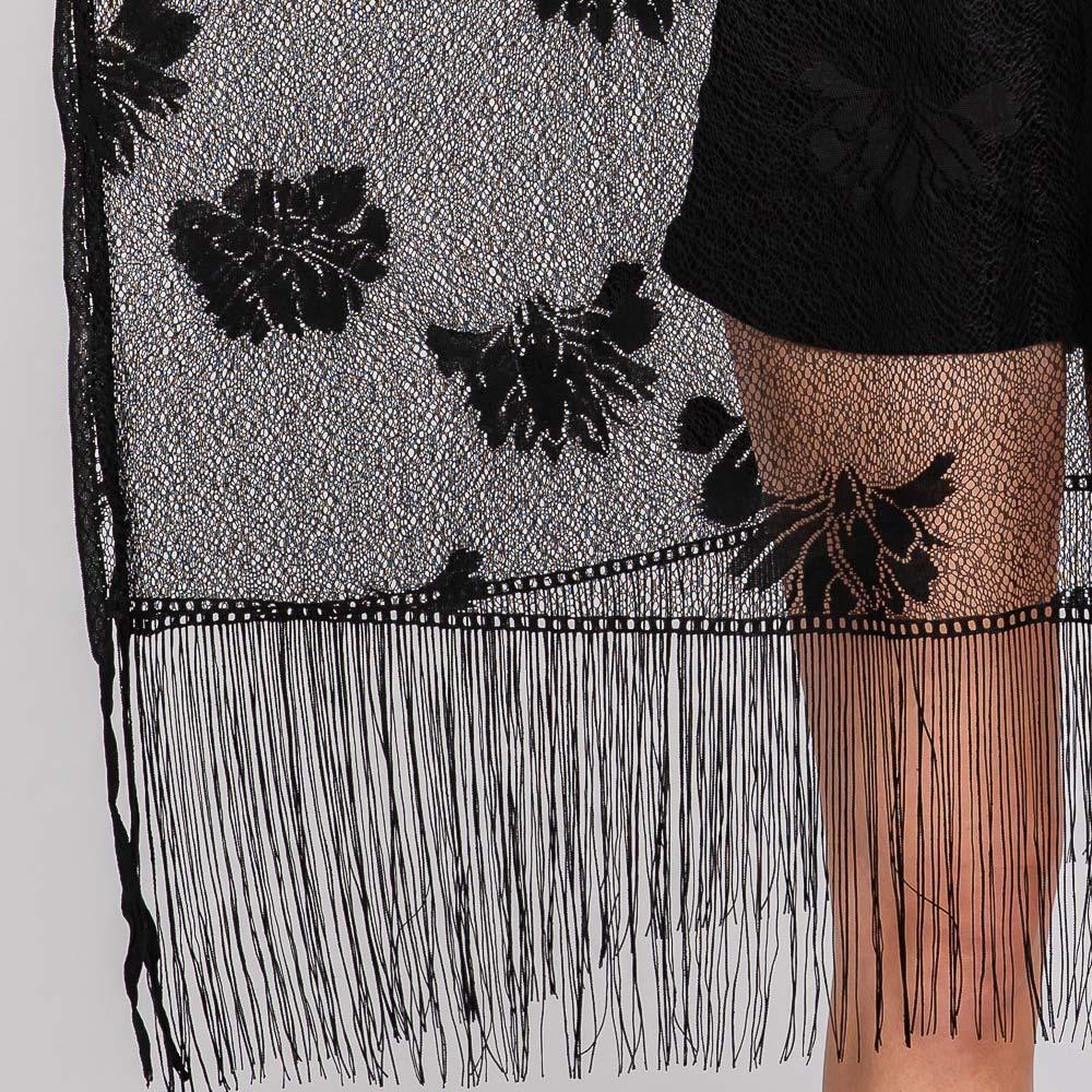 Black Floral Lace Poncho With Tassel - Jewelry Store by Erik Rayo