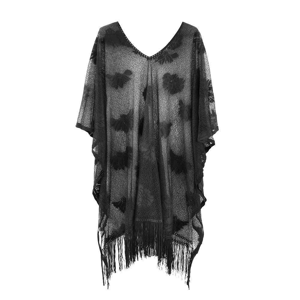 Black Floral Lace Poncho With Tassel - Jewelry Store by Erik Rayo