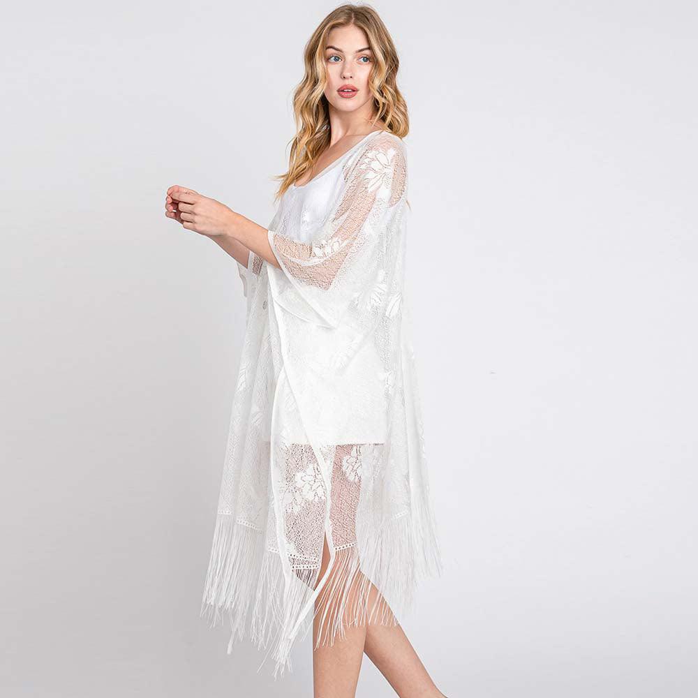 White Floral Lace Poncho With Tassel - Jewelry Store by Erik Rayo