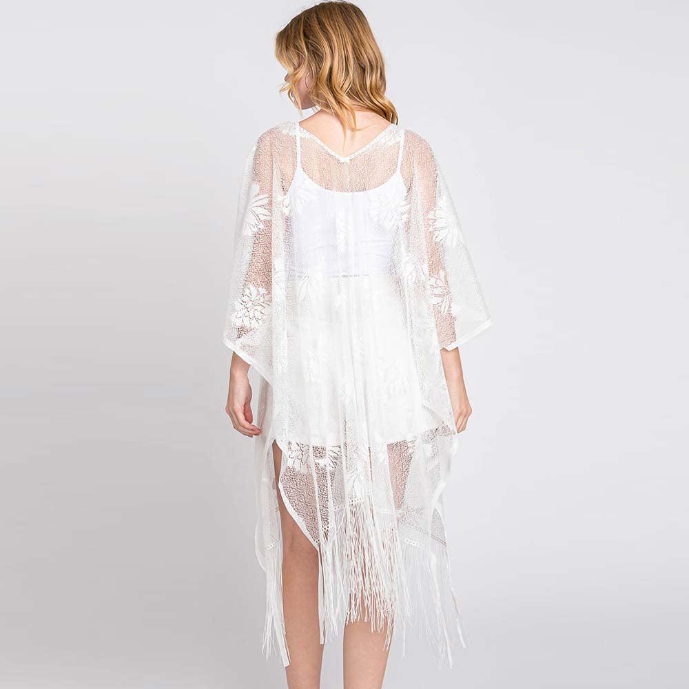 White Floral Lace Poncho With Tassel - Jewelry Store by Erik Rayo