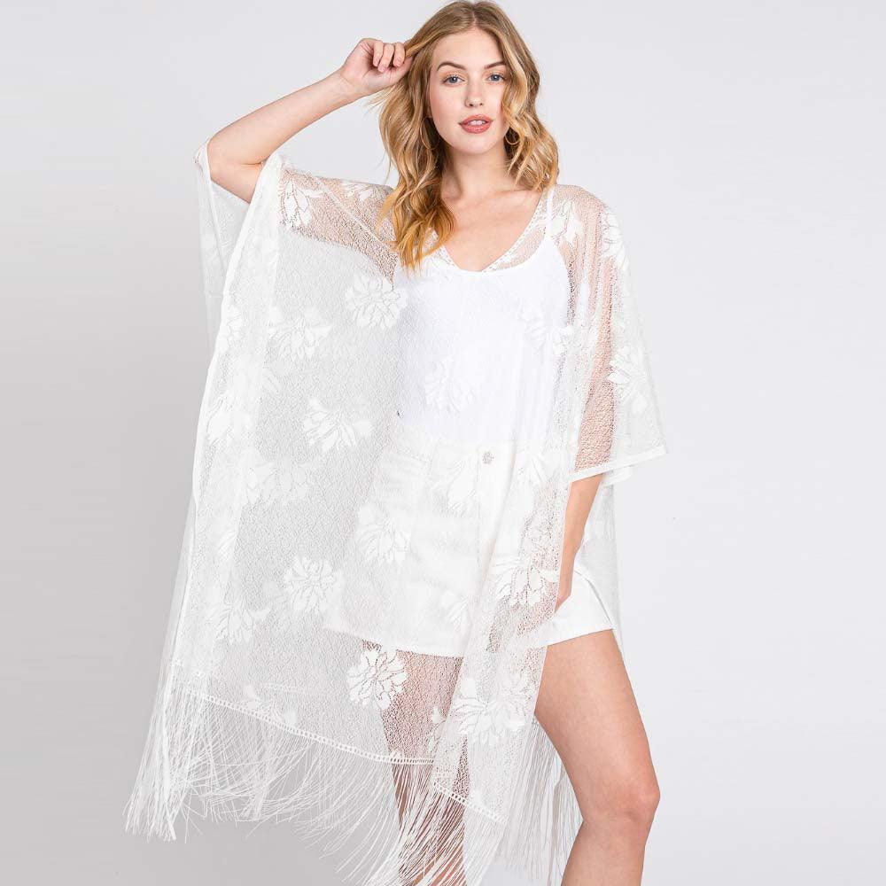 White Floral Lace Poncho With Tassel - Jewelry Store by Erik Rayo