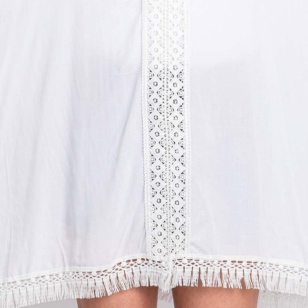 White Aztec Lace Trim Detail Poncho With Tassel - Jewelry Store by Erik Rayo
