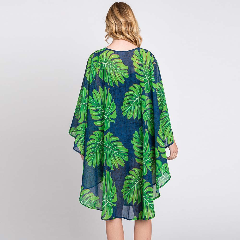 Green Tropical Leaves Print Shawl Cover-Up Kimono Poncho - Jewelry Store by Erik Rayo