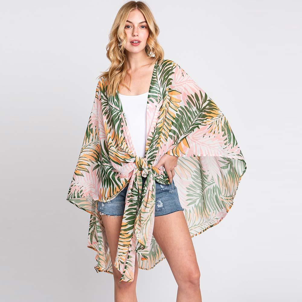 Green Tropical Leaves Print Shawl Cover-Up Kimono Poncho - Jewelry Store by Erik Rayo
