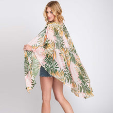 Load image into Gallery viewer, Green Tropical Leaves Print Shawl Cover-Up Kimono Poncho
