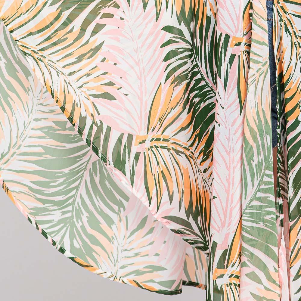 Green Tropical Leaves Print Shawl Cover-Up Kimono Poncho - Jewelry Store by Erik Rayo