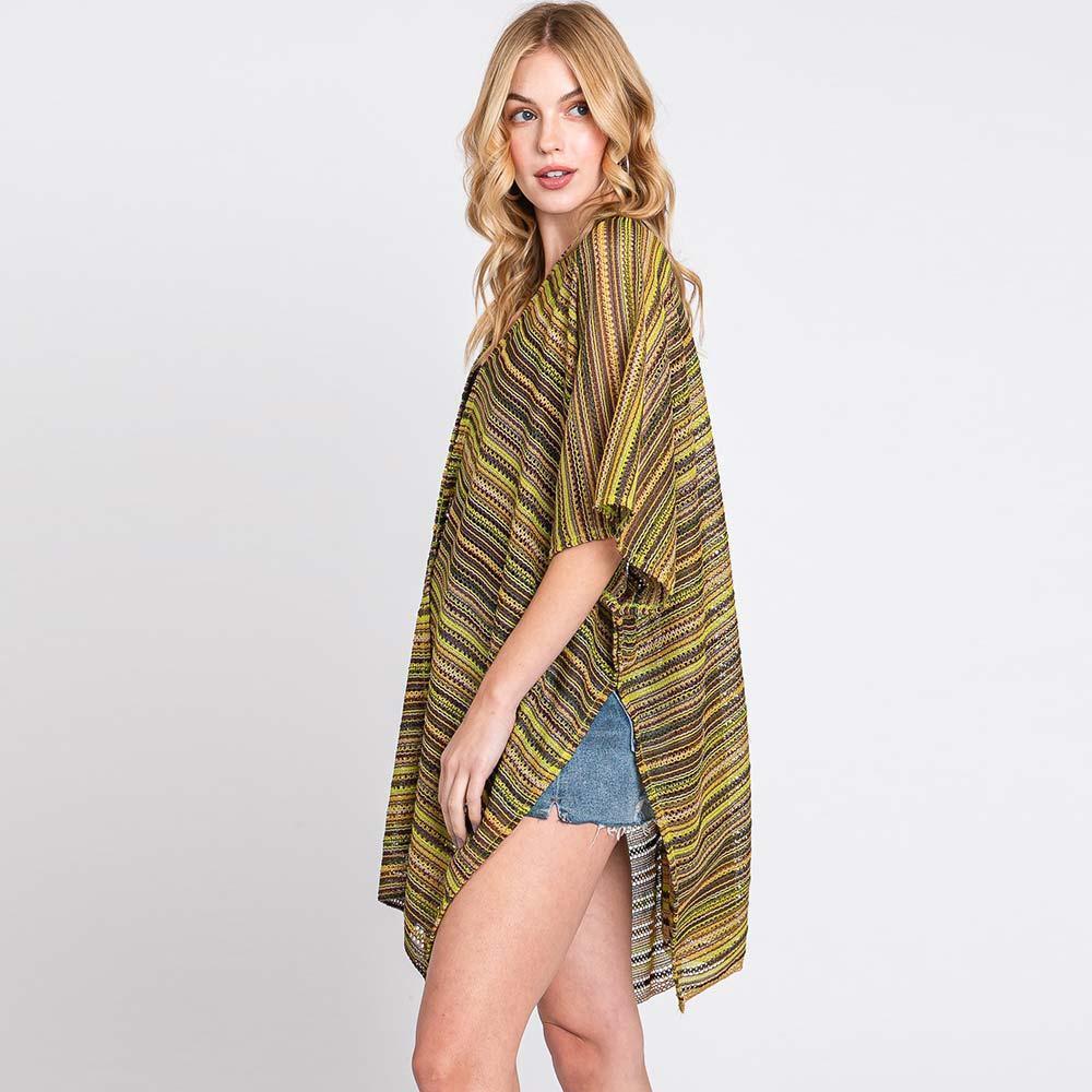 Multi Color Stripe Crochet Open Front Cover-Up Kimono Poncho - Jewelry Store by Erik Rayo