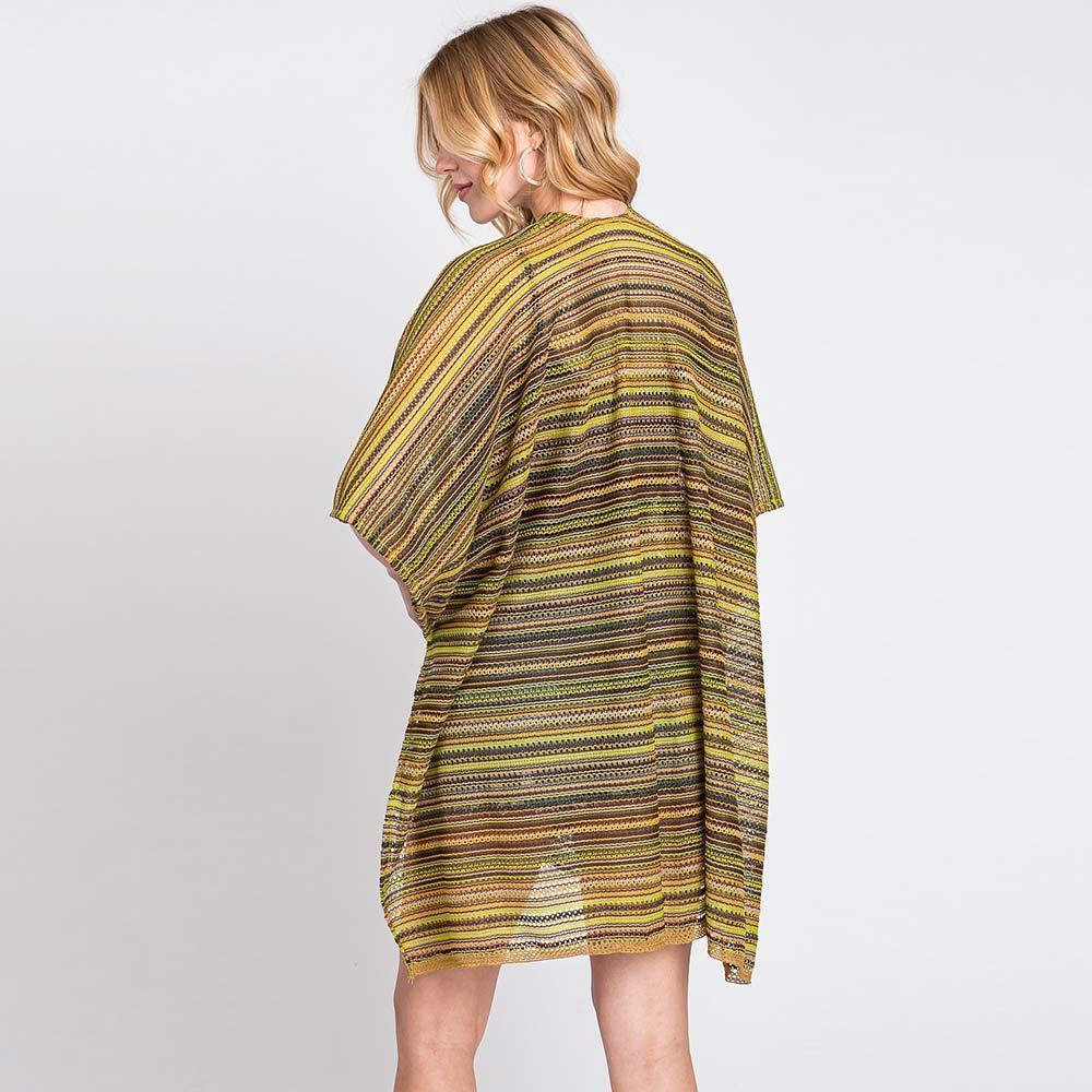 Multi Color Stripe Crochet Open Front Cover-Up Kimono Poncho - Jewelry Store by Erik Rayo