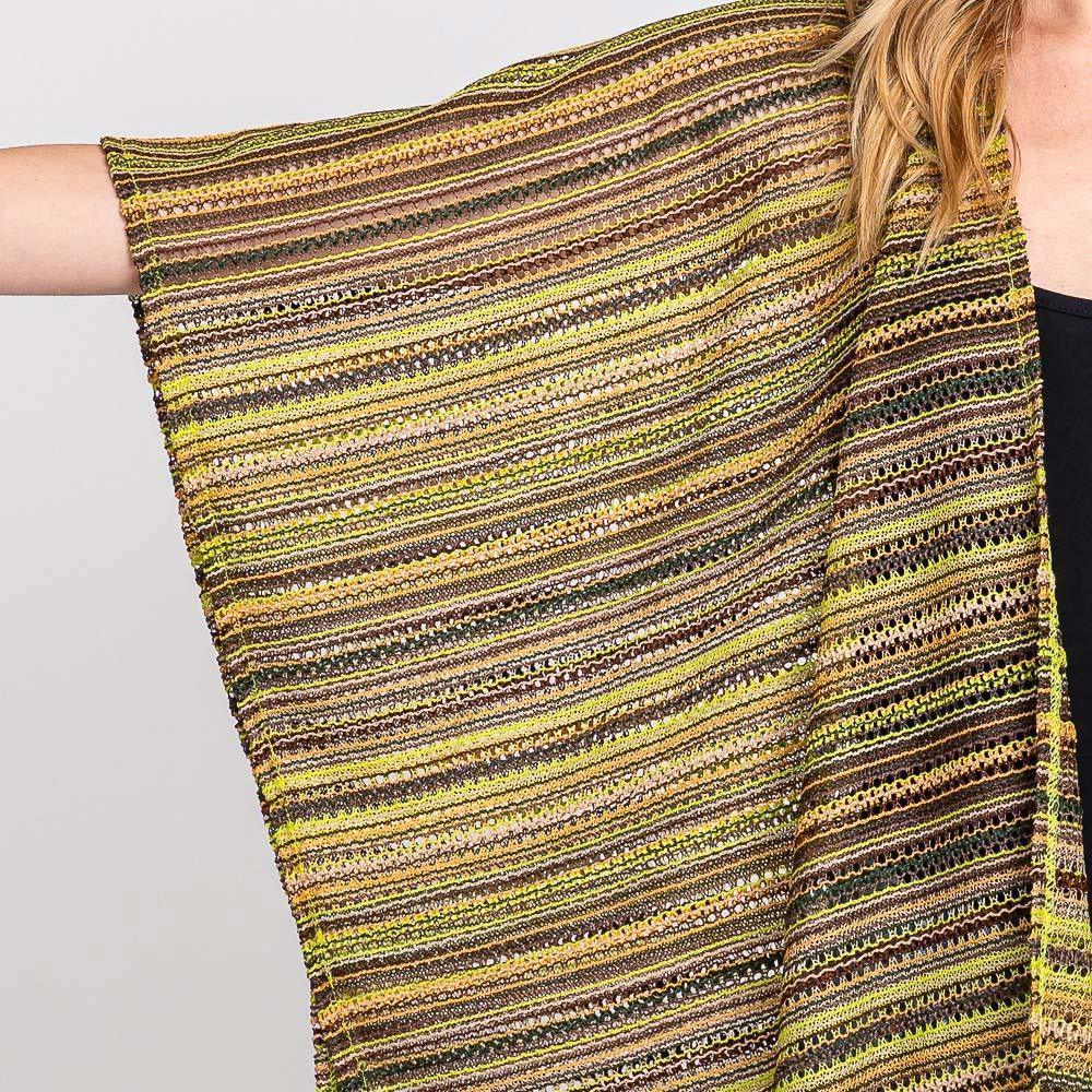 Multi Color Stripe Crochet Open Front Cover-Up Kimono Poncho - Jewelry Store by Erik Rayo