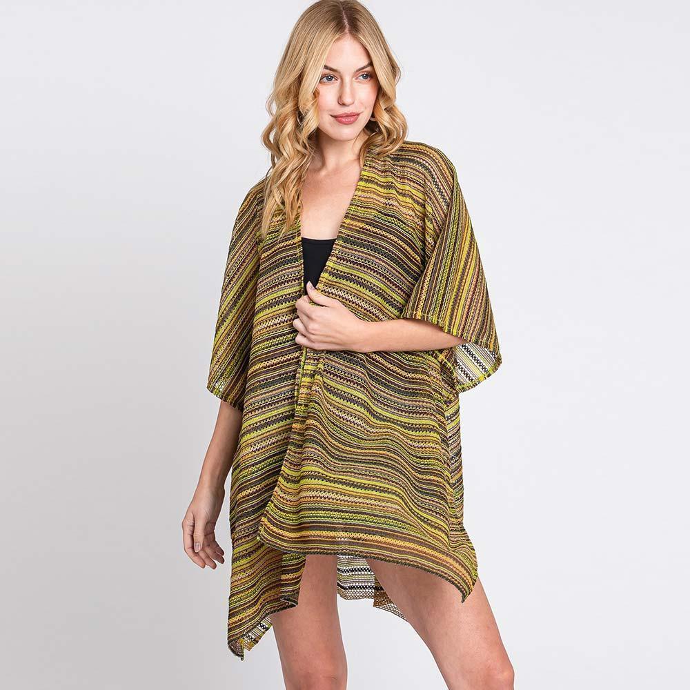 Multi Color Stripe Crochet Open Front Cover-Up Kimono Poncho - Jewelry Store by Erik Rayo