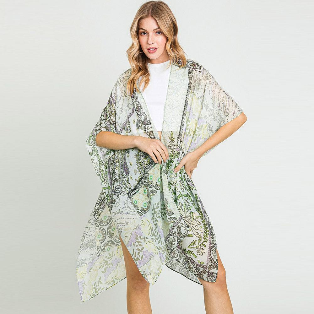 Lime Paisley Flower Print Kimono Poncho - Jewelry Store by Erik Rayo
