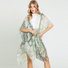 Load image into Gallery viewer, Lime Paisley Flower Print Kimono Poncho
