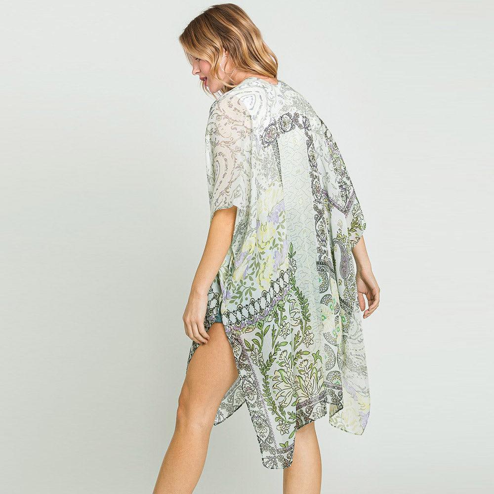 Lime Paisley Flower Print Kimono Poncho - Jewelry Store by Erik Rayo