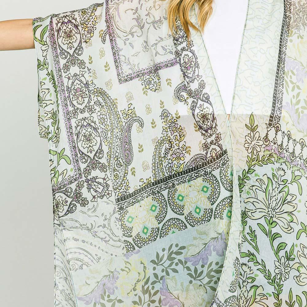 Lime Paisley Flower Print Kimono Poncho - Jewelry Store by Erik Rayo