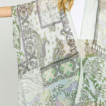 Load image into Gallery viewer, Lime Paisley Flower Print Kimono Poncho
