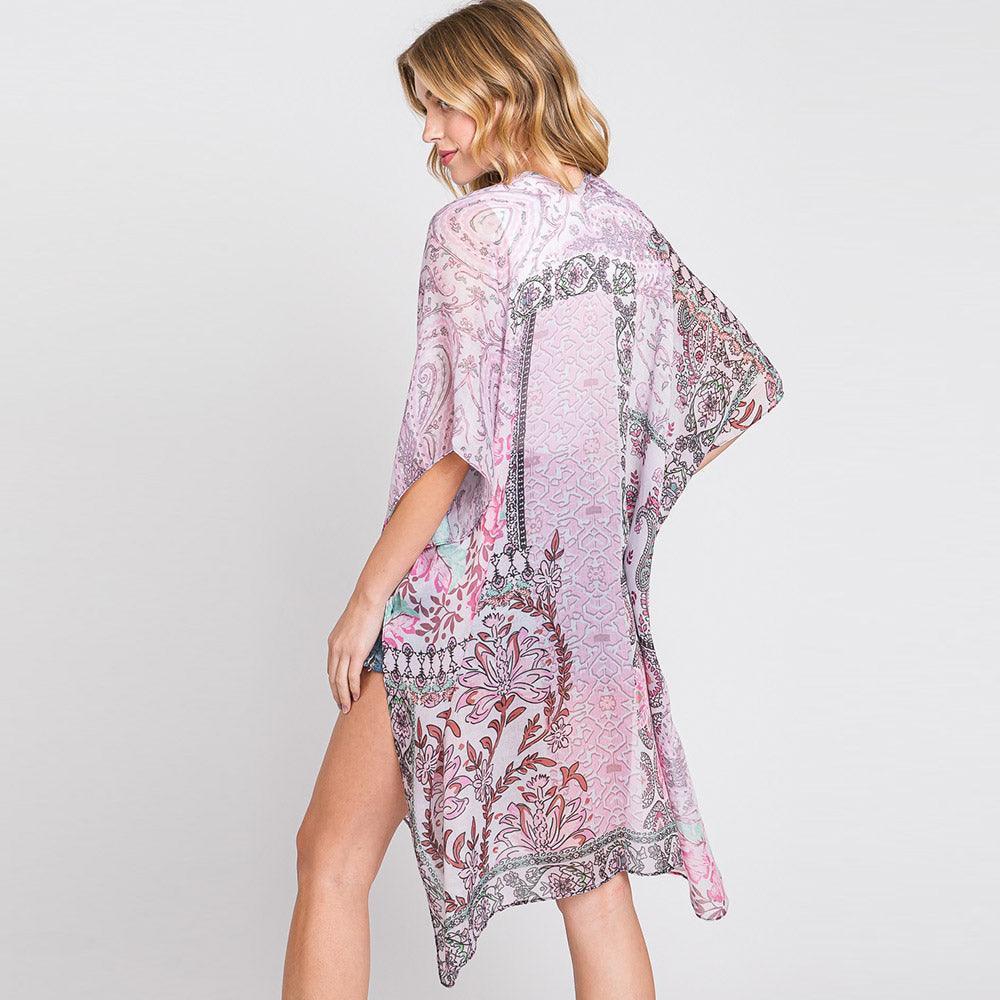 Pink Paisley Flower Print Kimono Poncho - Jewelry Store by Erik Rayo