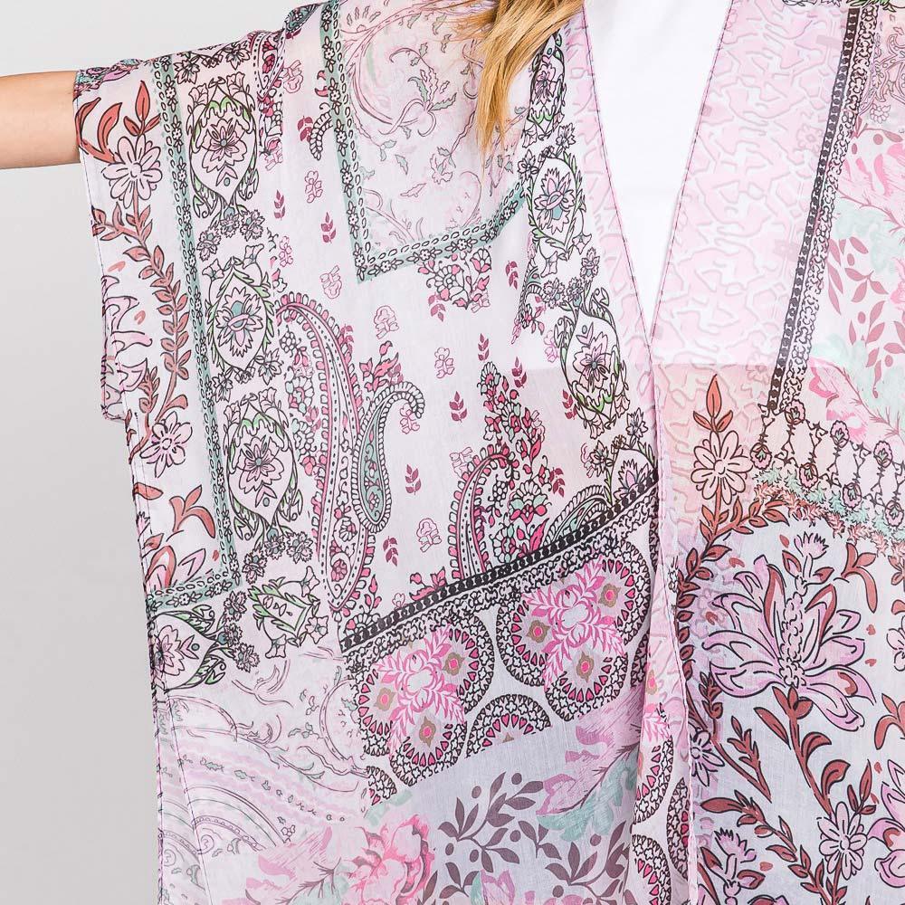 Pink Paisley Flower Print Kimono Poncho - Jewelry Store by Erik Rayo