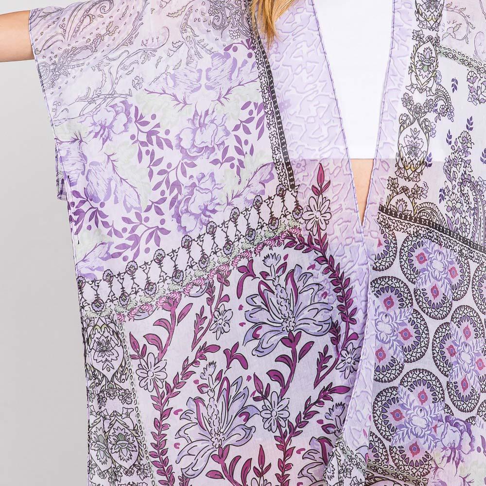 Purple Paisley Flower Print Kimono Poncho - Jewelry Store by Erik Rayo