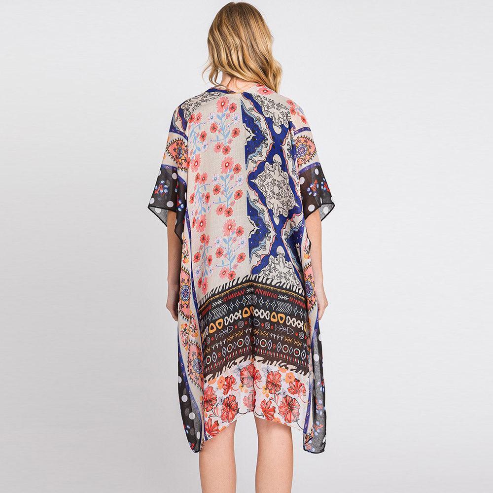 Black Abstract Paisley Flower Print Kimono Poncho - Jewelry Store by Erik Rayo
