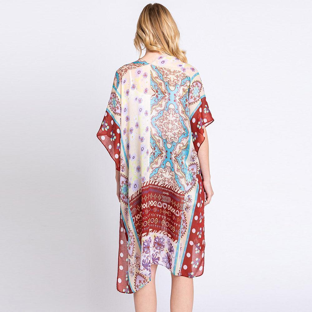 Brown Abstract Paisley Flower Print Kimono Poncho - Jewelry Store by Erik Rayo