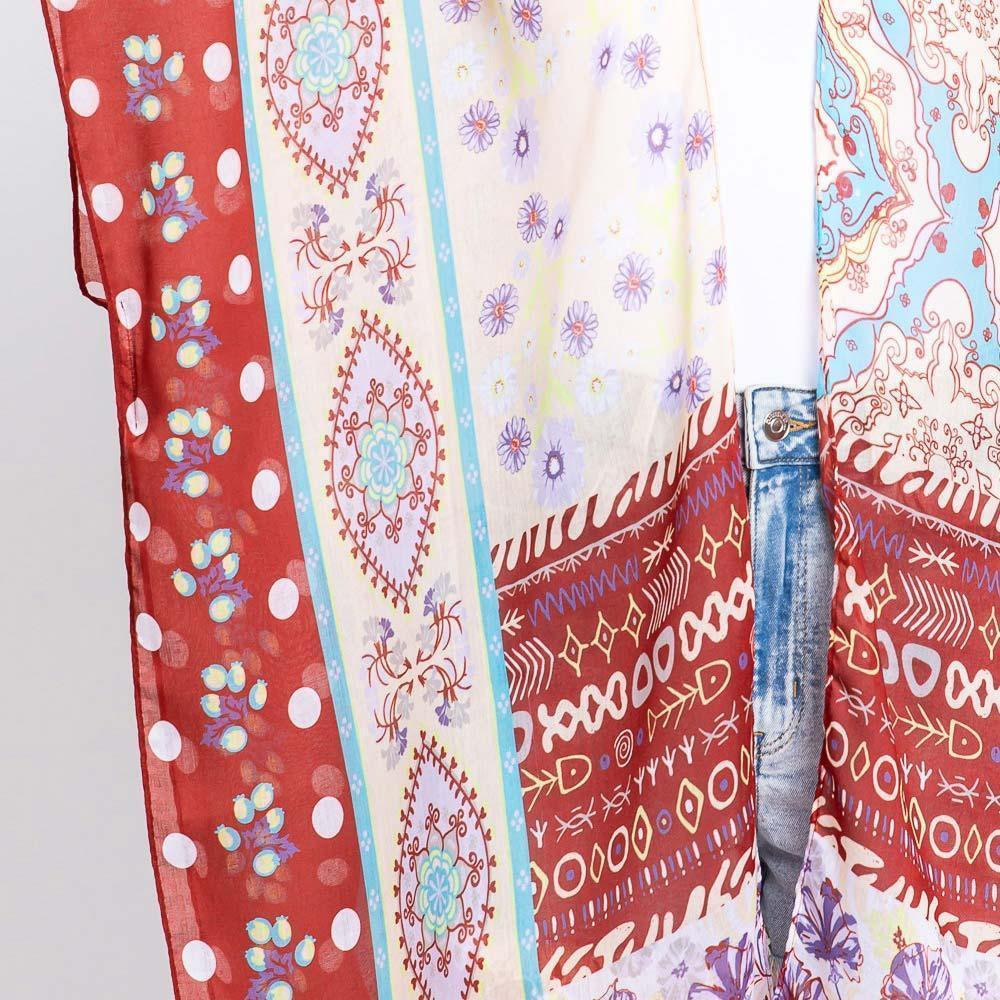 Brown Abstract Paisley Flower Print Kimono Poncho - Jewelry Store by Erik Rayo