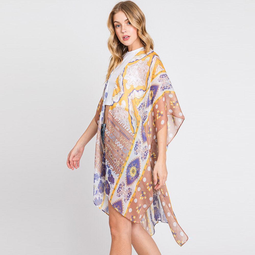 Taupe Abstract Paisley Flower Print Kimono Poncho - Jewelry Store by Erik Rayo