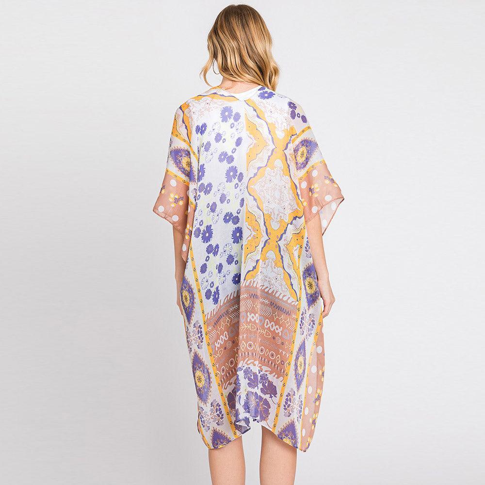 Taupe Abstract Paisley Flower Print Kimono Poncho - Jewelry Store by Erik Rayo