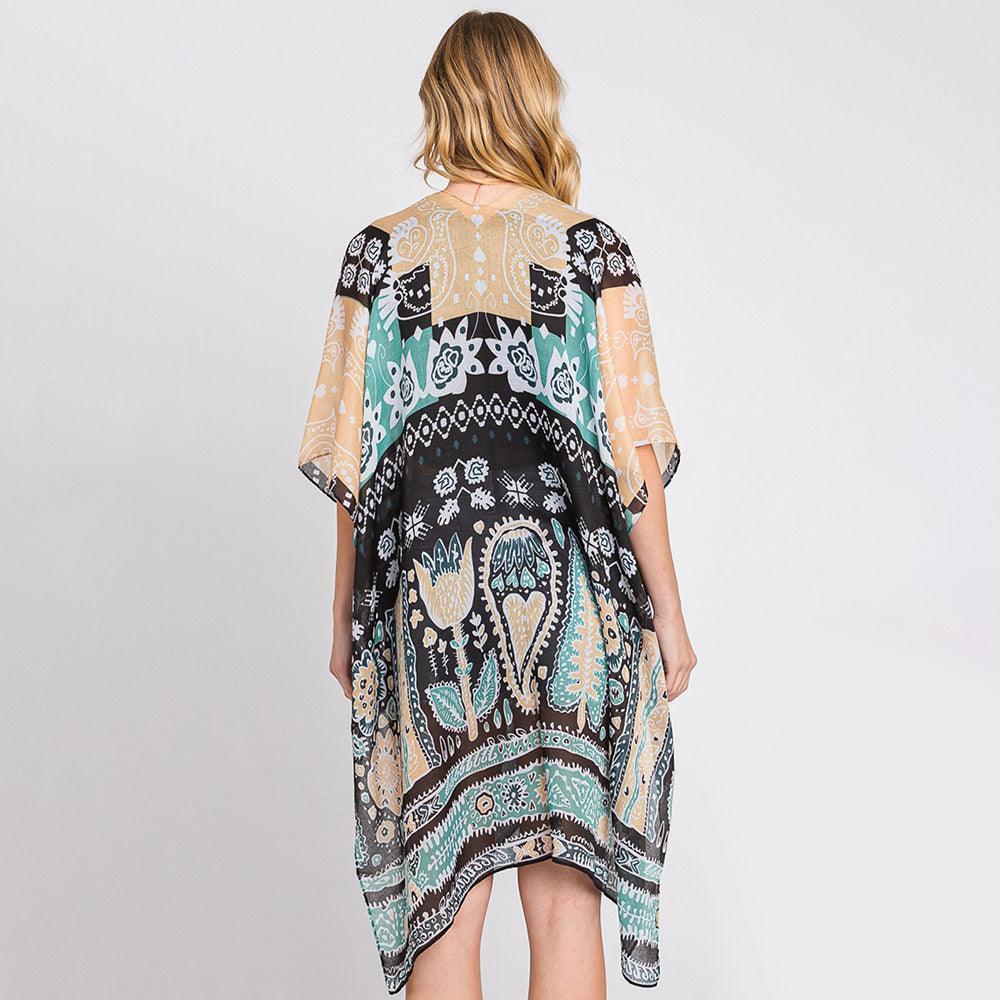 Green Geometric Boho Print Kimono Poncho - Jewelry Store by Erik Rayo
