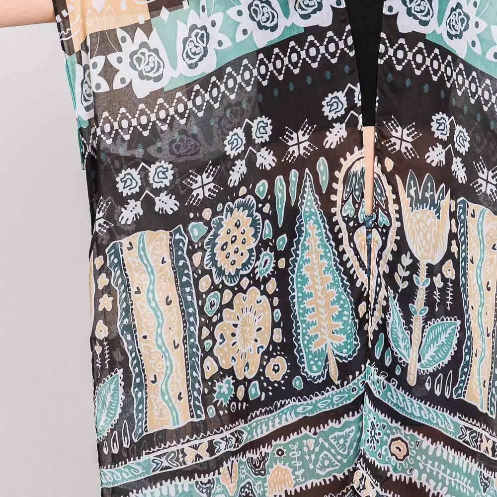 Green Geometric Boho Print Kimono Poncho - Jewelry Store by Erik Rayo
