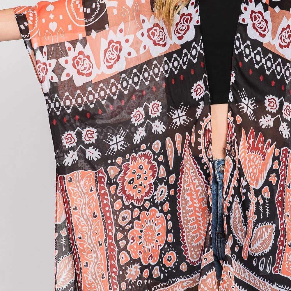 Orange Geometric Boho Print Kimono Poncho - Jewelry Store by Erik Rayo