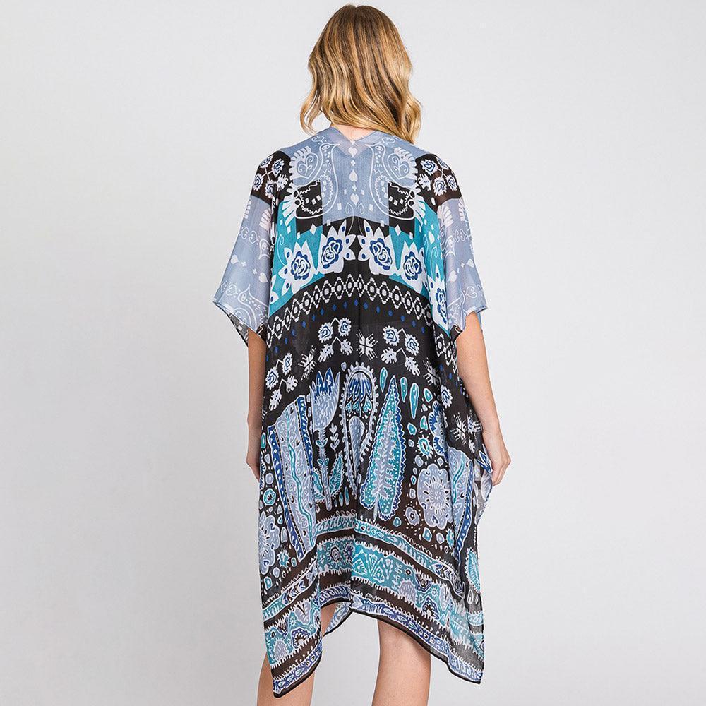 Teal Geometric Boho Print Kimono Poncho - Jewelry Store by Erik Rayo