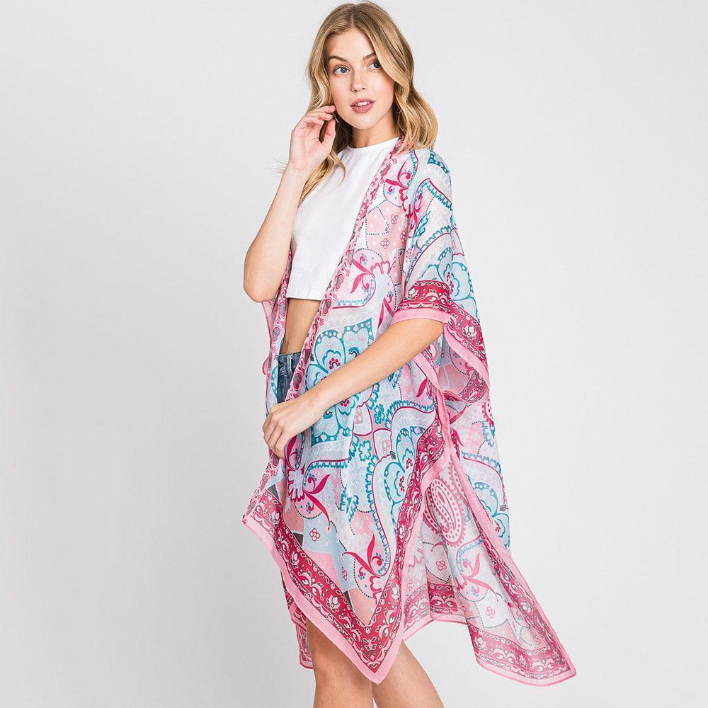 Pink Abstract Paisley Print Kimono Poncho - Jewelry Store by Erik Rayo