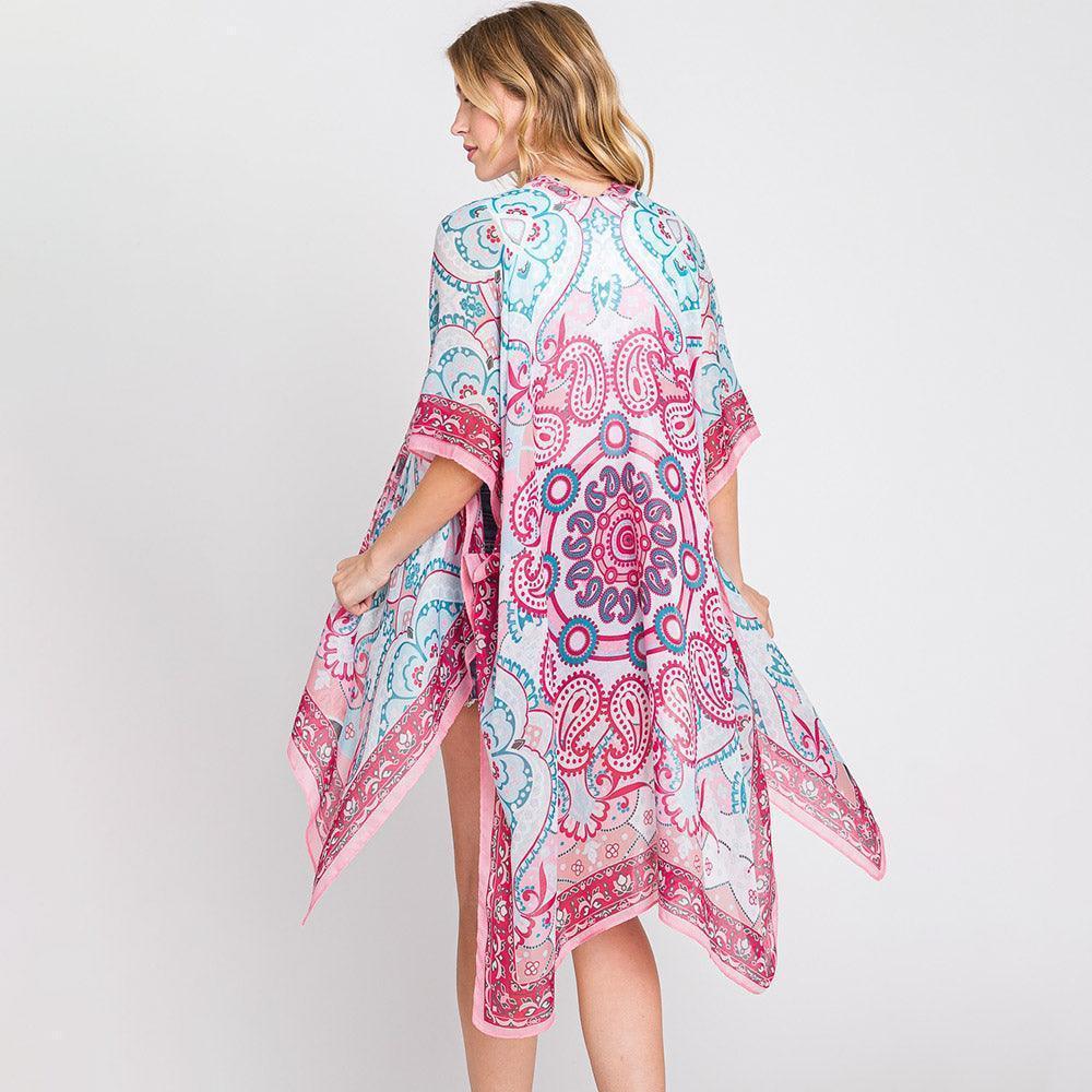 Pink Abstract Paisley Print Kimono Poncho - Jewelry Store by Erik Rayo